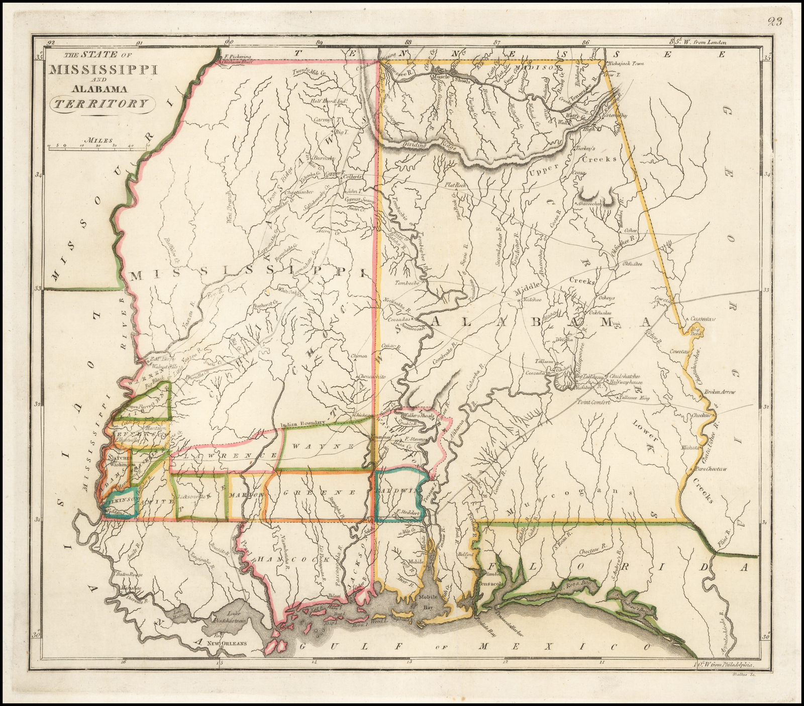 Map of Mississippi and Alabama territory c1810s 16x20 