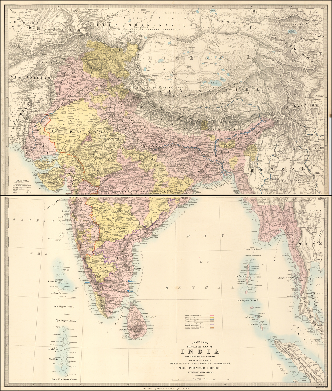 Stanfords Portable Map Of India Shewing Its Present - 