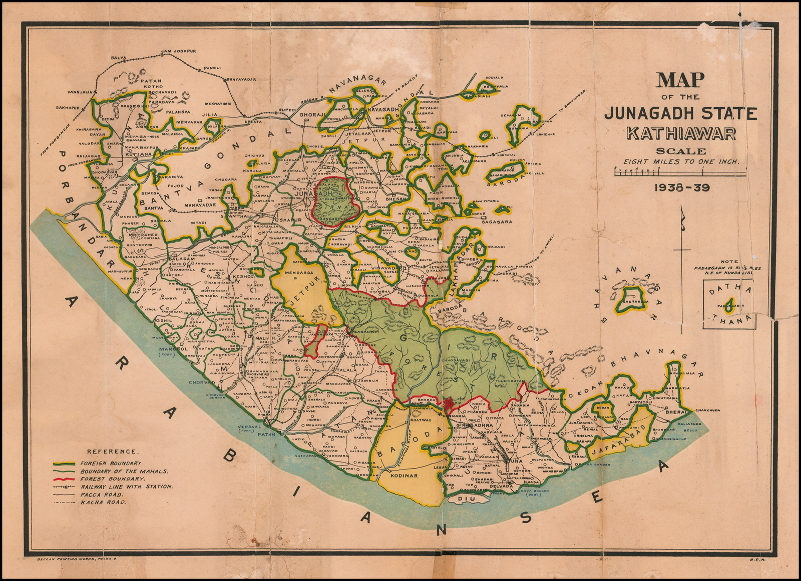 Junagadh In Gujarat Map Map Of The Junagadh State Kathiawar . . . 1938-39 - Barry Lawrence Ruderman  Antique Maps Inc.