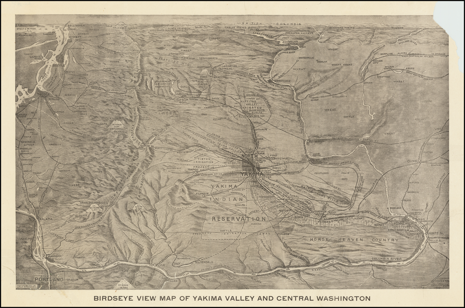 Birdseye View Map of Yakima Valley and Central Washington - Barry Lawrence Ruderman Antique Maps ...
