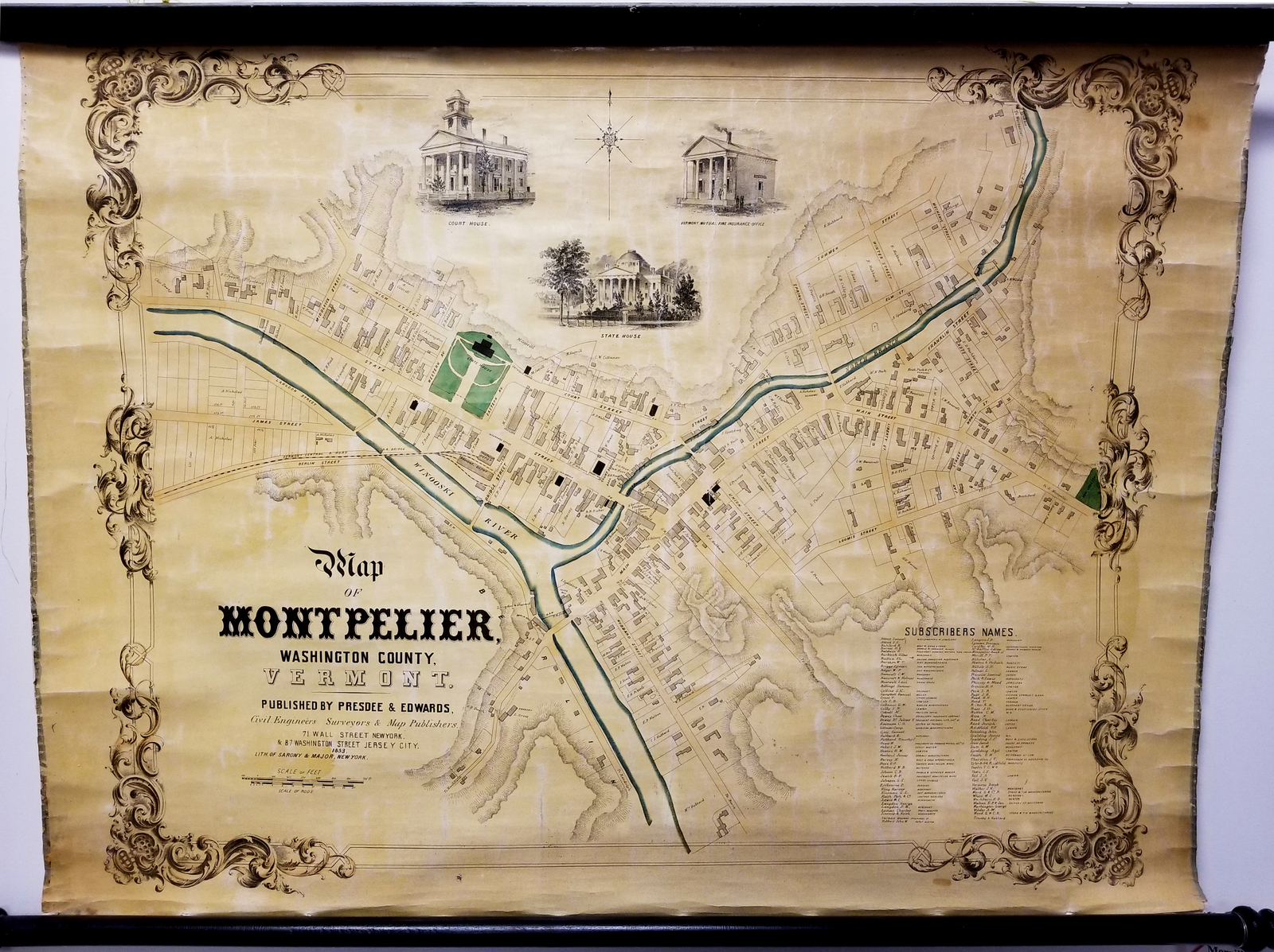Washington County & capital of Vermont Map of Montpelier 1884 Historic