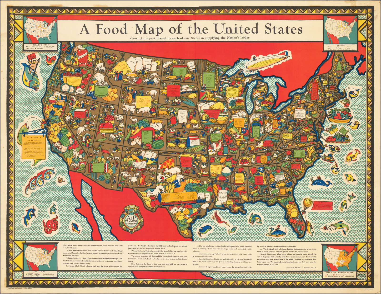 A Food Map of the United States showing the part played by each of our States in supplying the Nation's larder