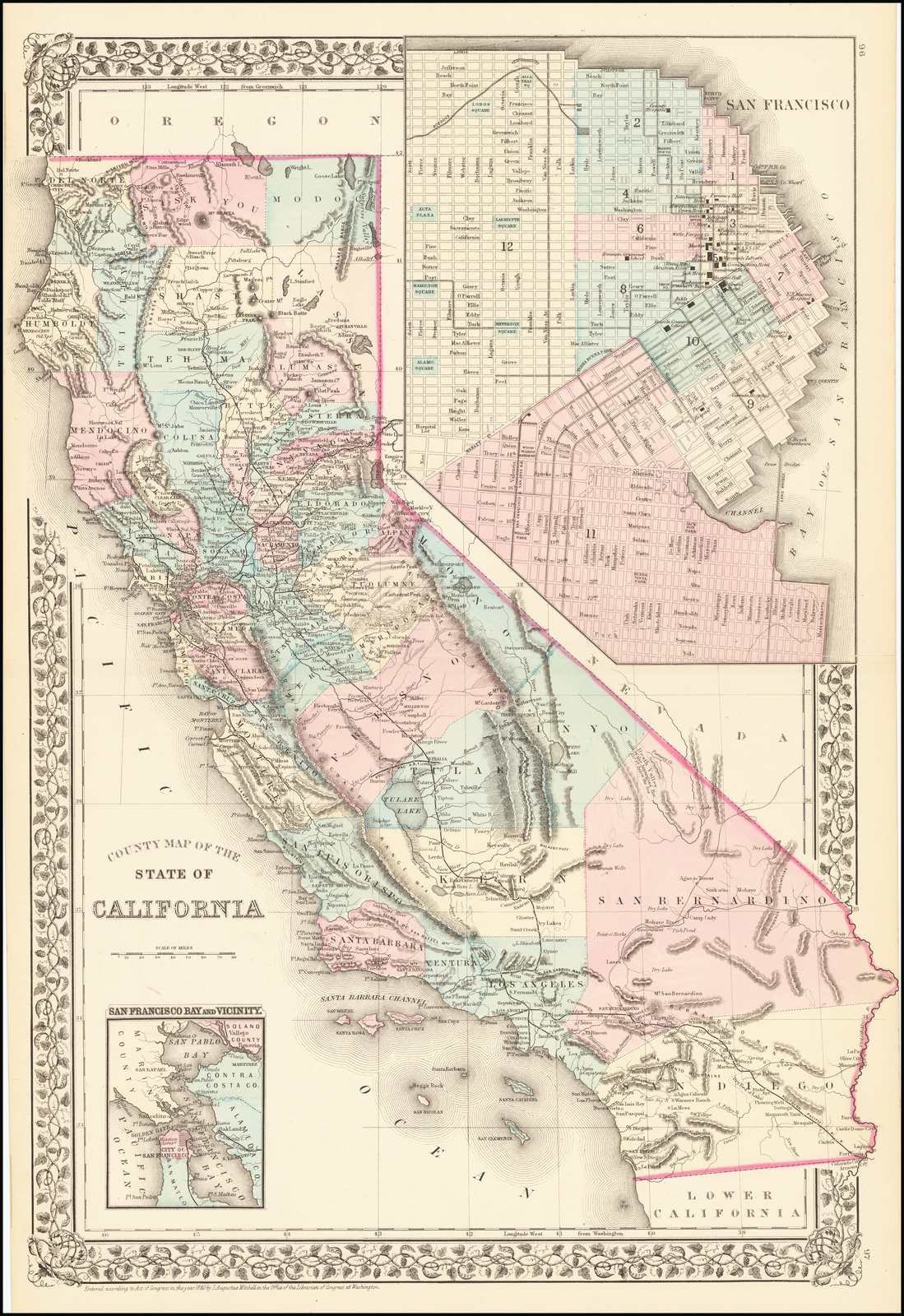 County Map Of The State Of California With Large Inset Plan Of San