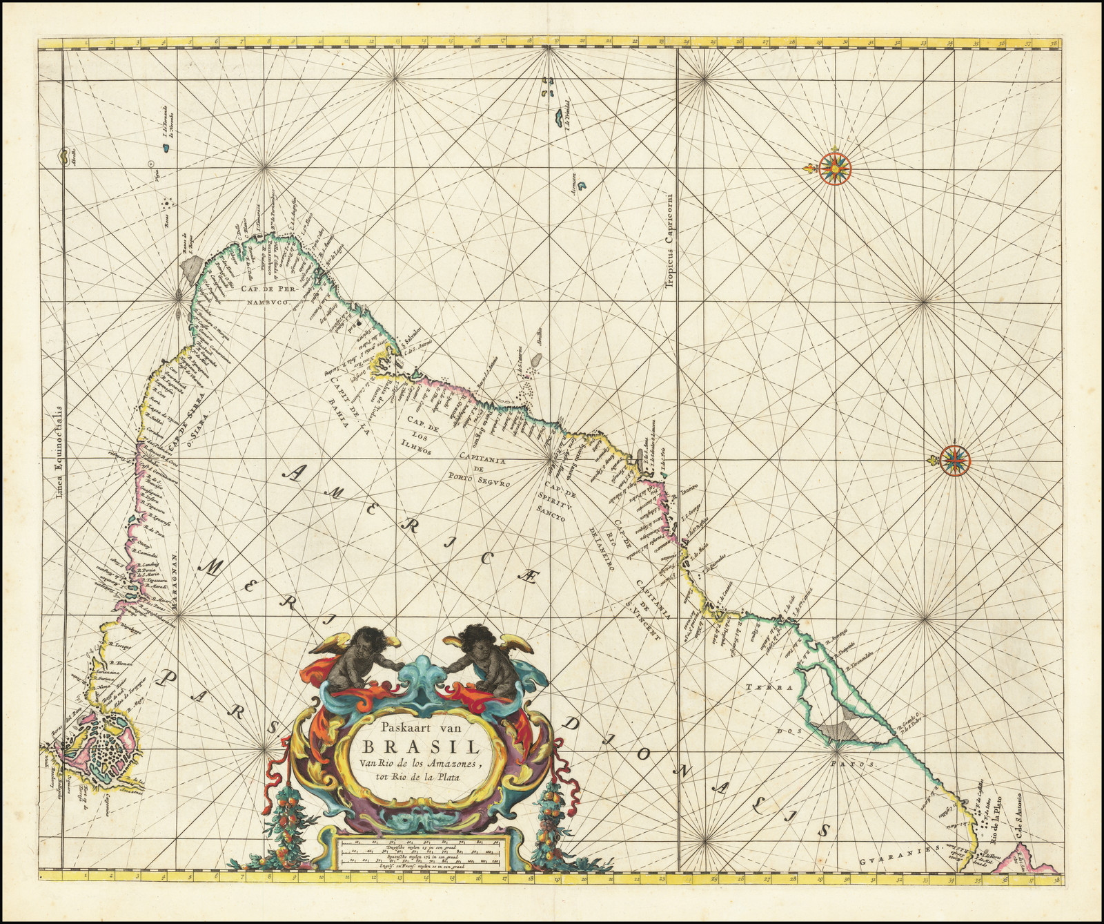 Репродукции карт. Старая карта Бразилии. Zee-Atlas van goos van 1675. Mapa 361.