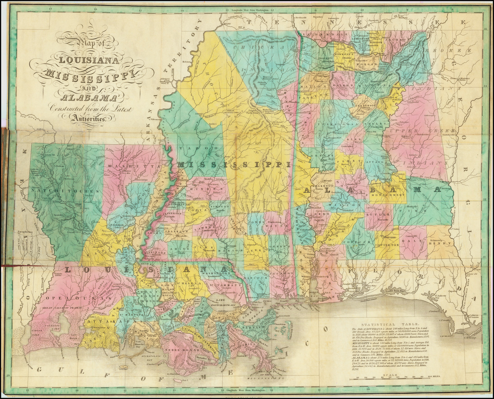  1860 MapWorld Atlas County Of Louisiana, Mississippi