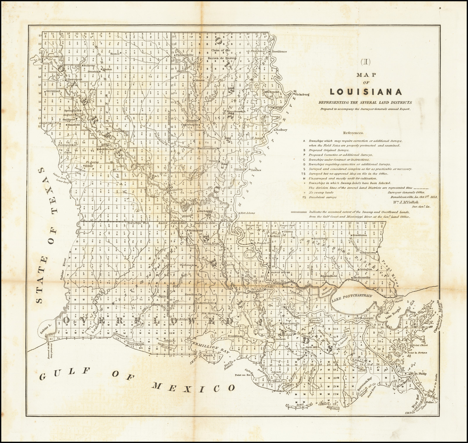 Map Of Louisiana Representing The Several Land Districts Prepared To