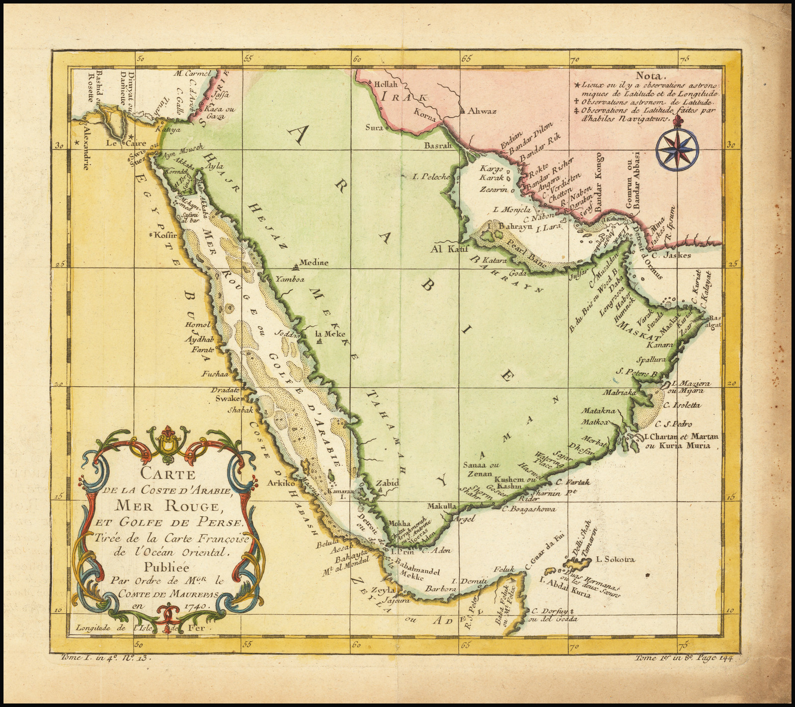 Carte de la Coste D'Arabie, Mer Rouge et Golfe de Perse . . . 1740