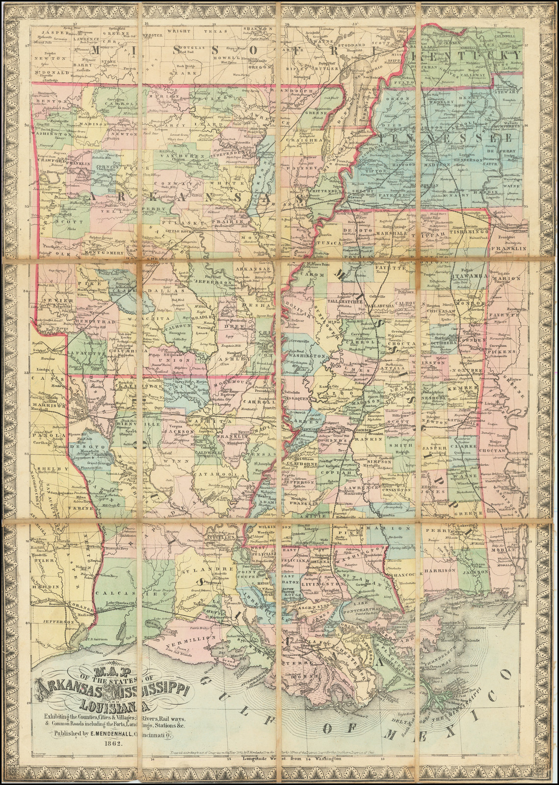 Map of Louisiana, Mississippi and Arkansas - Barry Lawrence Ruderman  Antique Maps Inc.