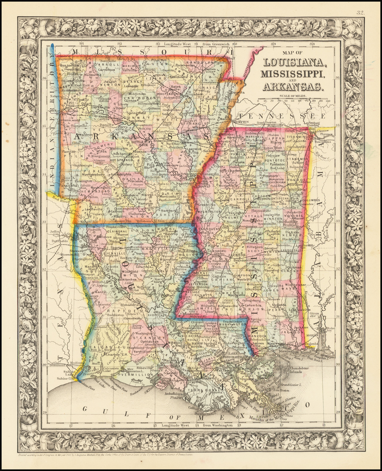 Map of Louisiana, Mississippi and Arkansas - Barry Lawrence Ruderman  Antique Maps Inc.