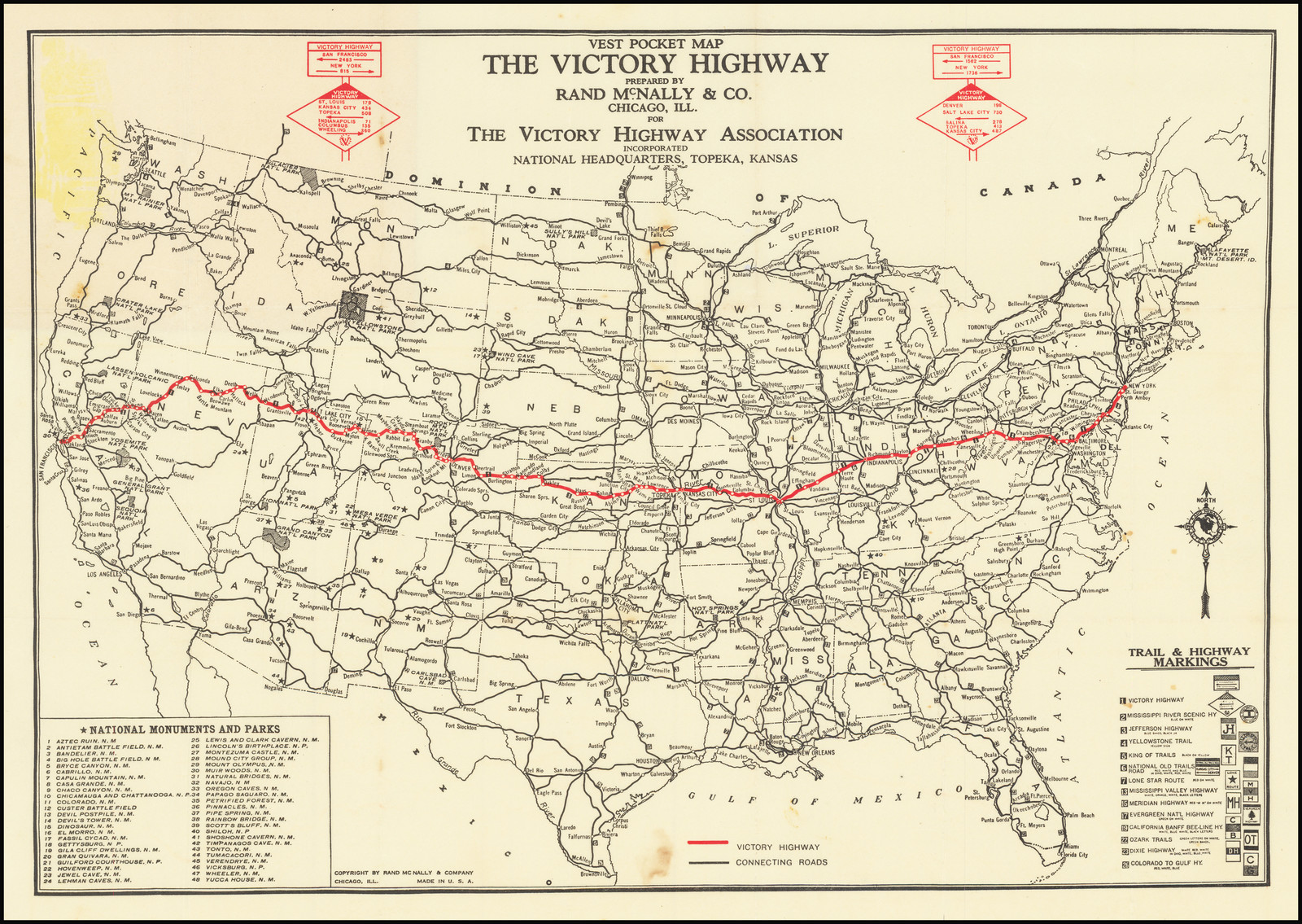 National Old Trails Road Map Vest Pocket Map Of The Victory Highway The Nation's Memorial Road From New  York Through Topeka To San Francisco . . . 1924 - Barry Lawrence Ruderman Antique  Maps Inc.