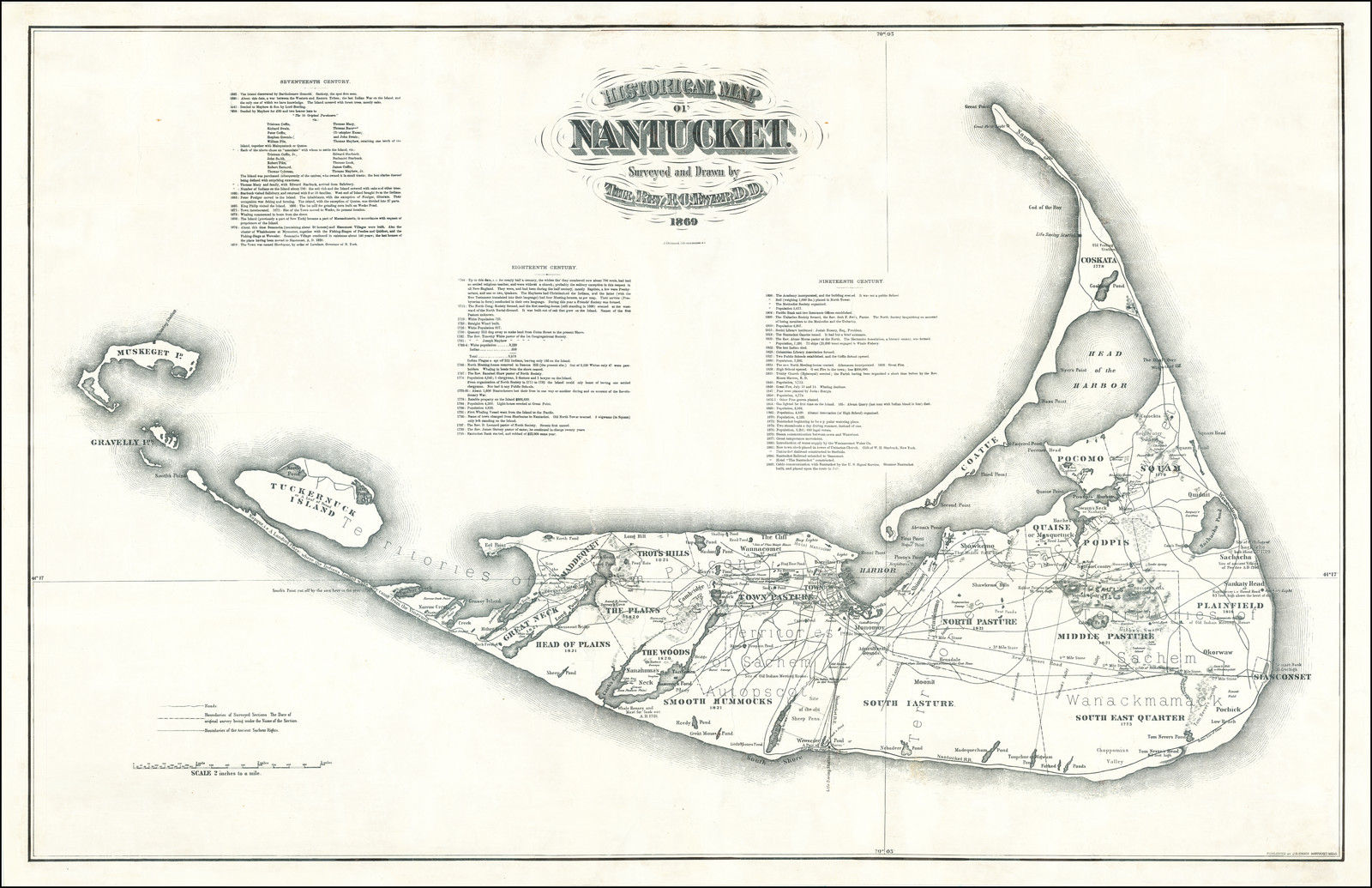 Historical Map of Nantucket. Surveyed and Drawn by The Rev. F.C. Ewer D