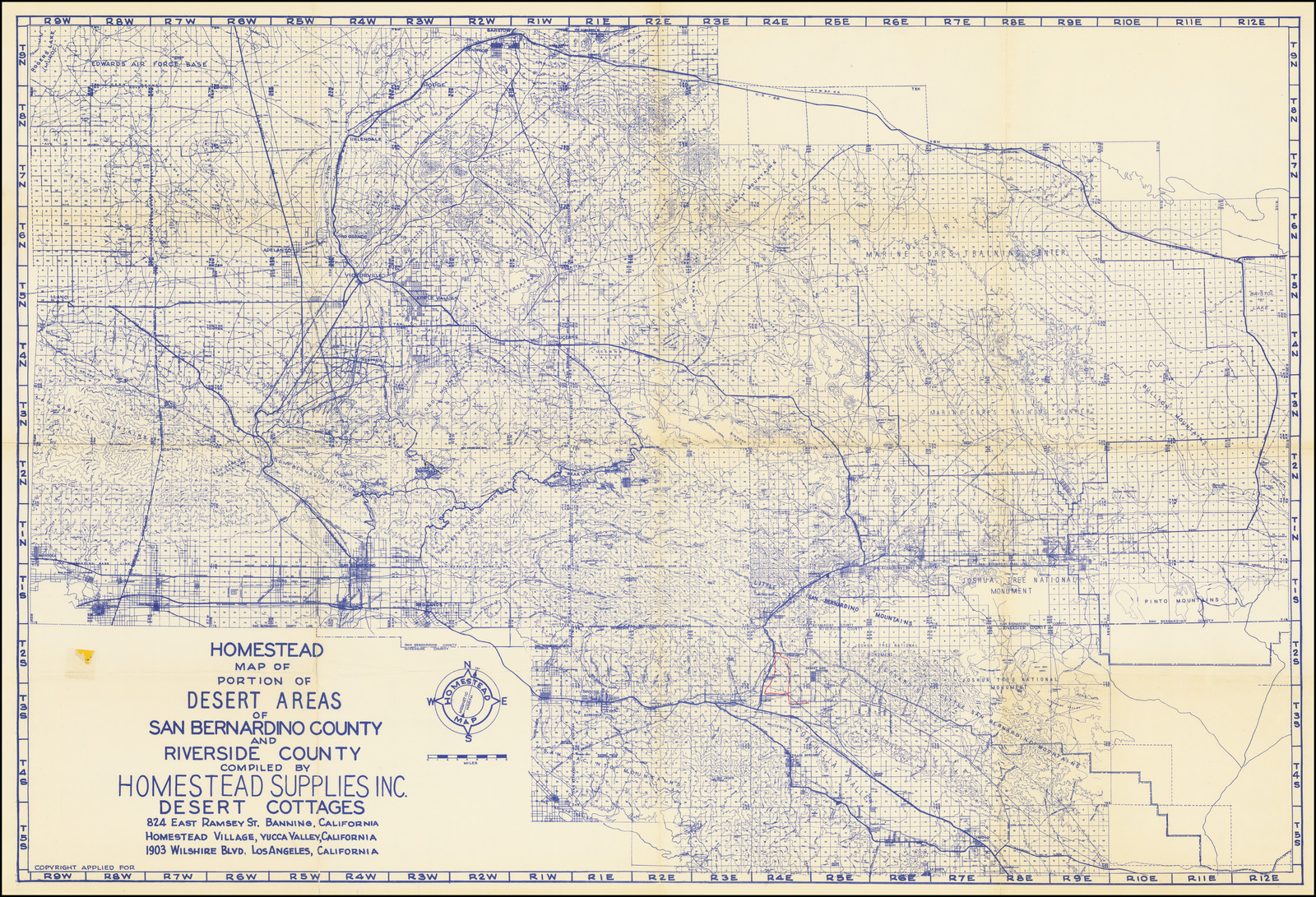 Homestead Map of Portion of Desert Areas of San Bernardino and Riverside  County Compiled by Homestead Supplies Inc. Desert Cottages . . . - Barry  Lawrence Ruderman Antique Maps Inc.