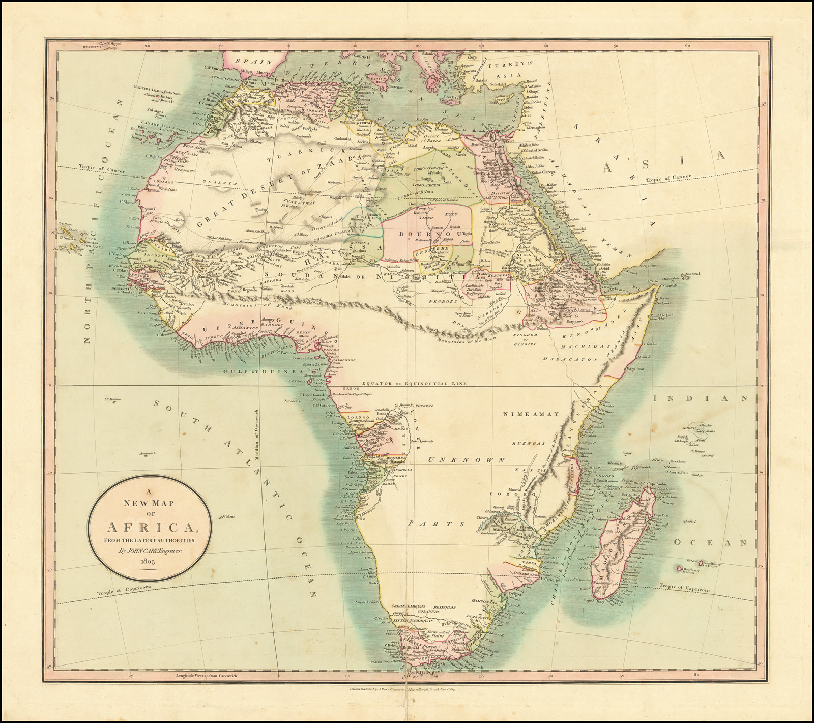 A New Map of Africa, From the Latest Authorities . . . 1805 - Barry Lawrence Ruderman Antique 