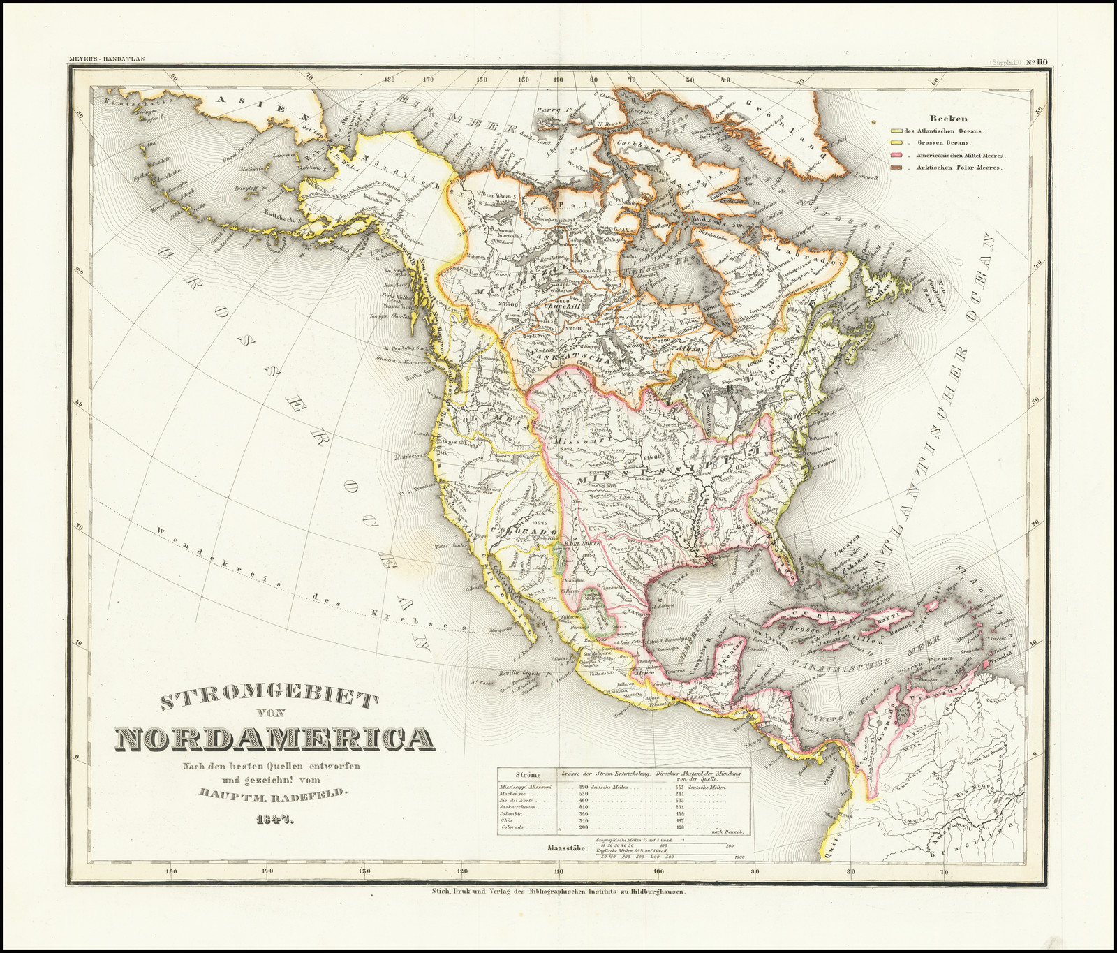 Stromgebiet von Nordamerica Nach den besten Quellen entworfen und gezeichnt. Vom Hauptm. Radefeld 1847