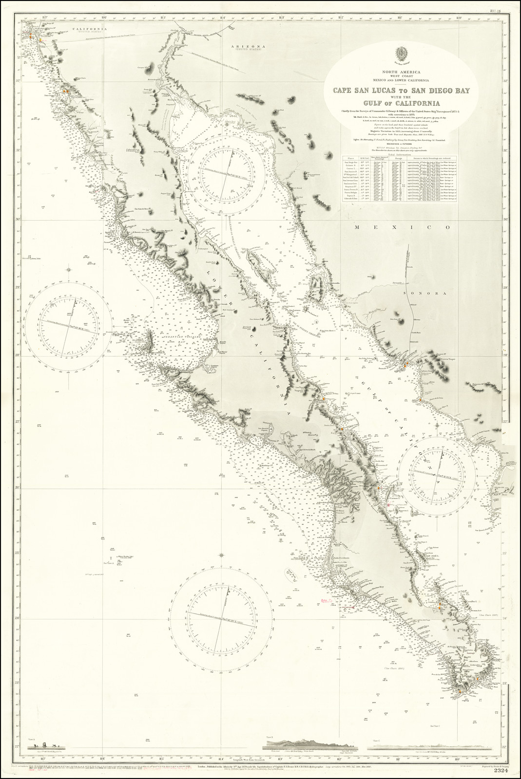 Cape San Lucas to San Diego Bay with the Gulf of California Chiefly from the Surveys of Commander G. Dewey & Officers of the United States Ship Narrangansett 1873-5 with corrections to 1895
