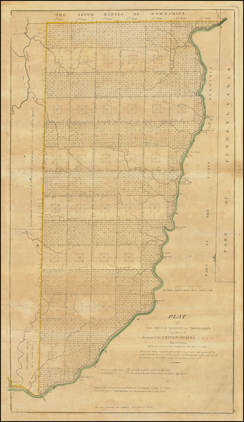 Plat of the Seven Ranges of Townships being Part of the Territory of the United States N.W. of the River Ohio which by a late act of Congress are directed to be sold . . . 1785