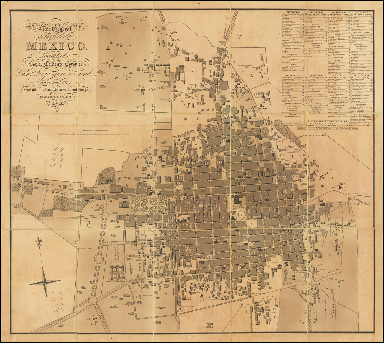 Plan General de la Ciudad de Mexico, Levantado Por el Teniente Coronel Don  Diego Garcia Conde en el Año de 1793 y Gravado en Miniature en Londres por  Eduardo Mogg el Año