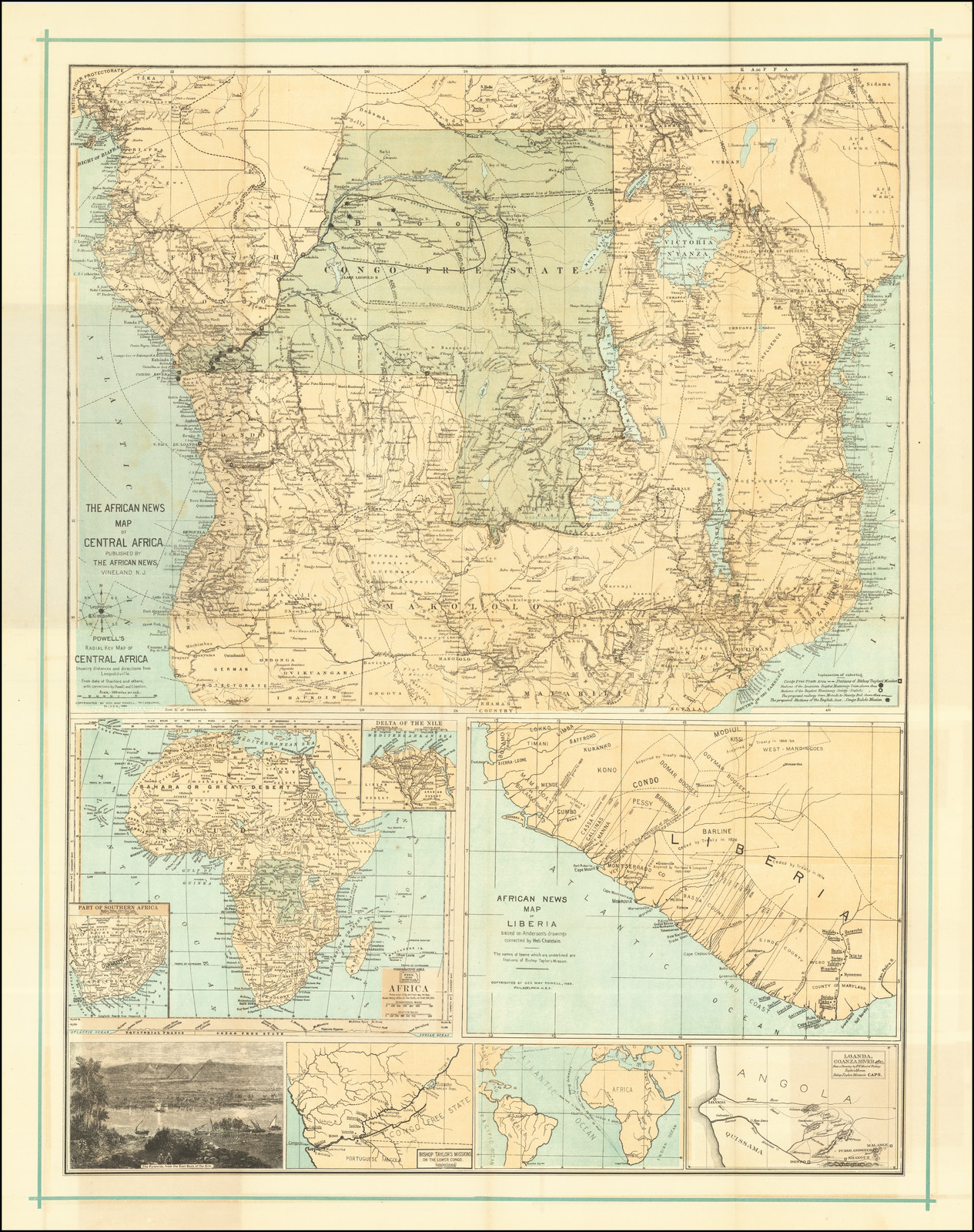 Stanley Pool. Pool Malebo. Congo. Congo Basin, 1885 antique map