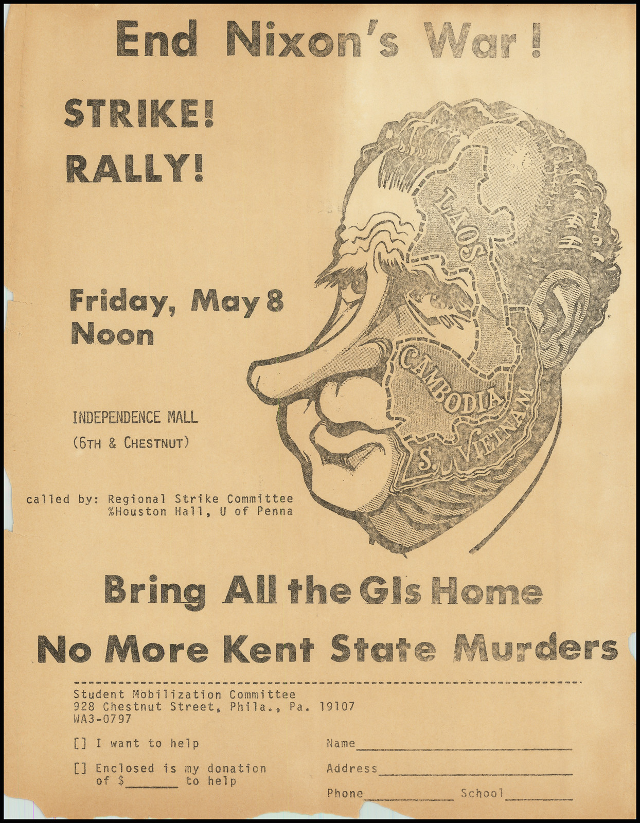 End Nixon's War! Strike! Rally! Friday, May 8 Noon