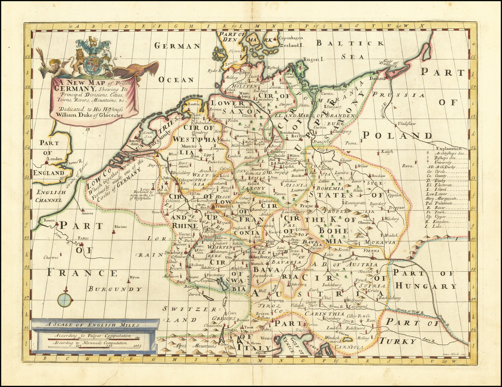 A New Map of Present Germany, Shewing Its Principal Divisions, Cities, Towns, Rivers, Mountains &c.