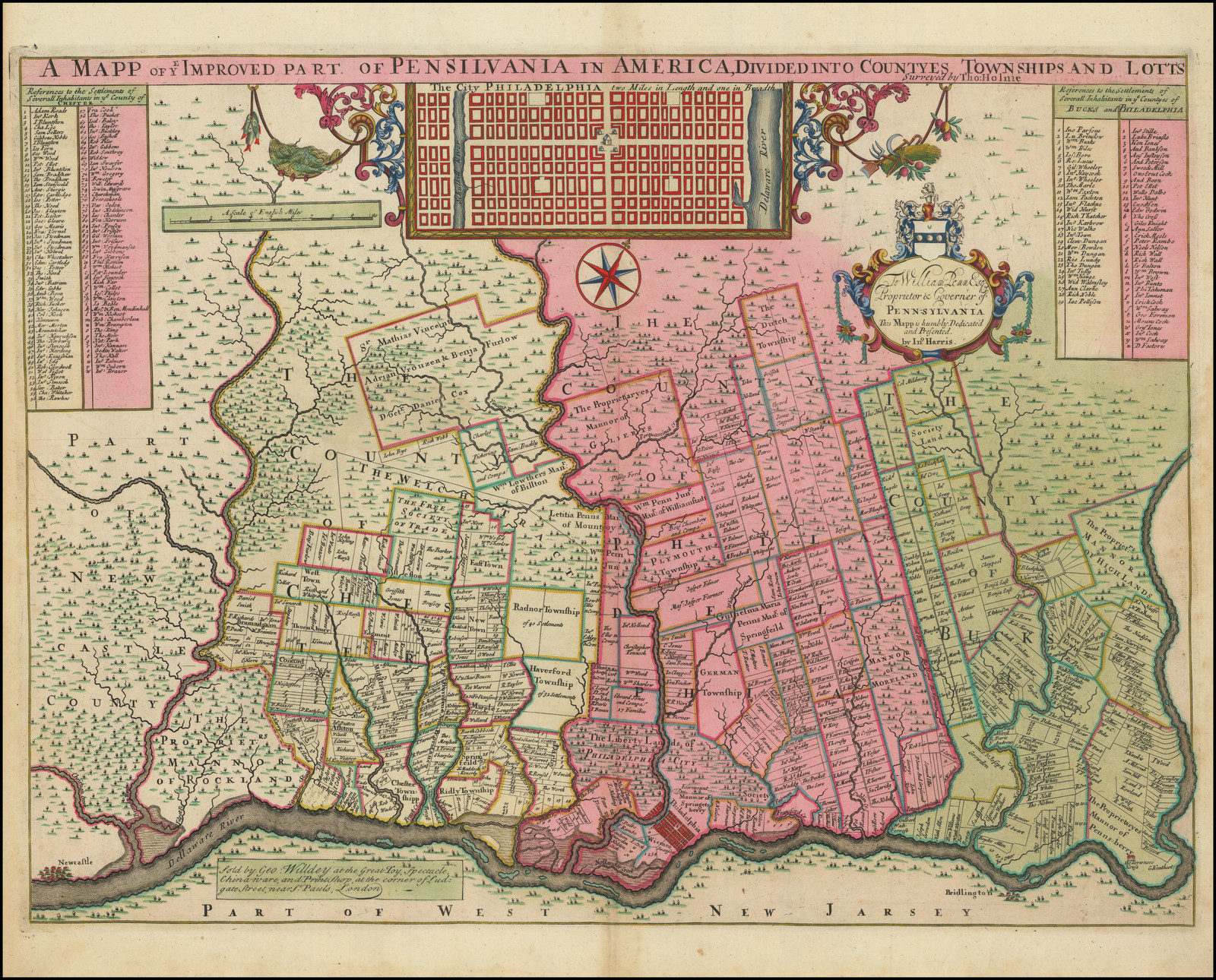 A Mapp of ye Improved Part of Pensilvania in America. Divided into Countyes, Townships and Lotts Surveyed by Tho: Holme . . . .