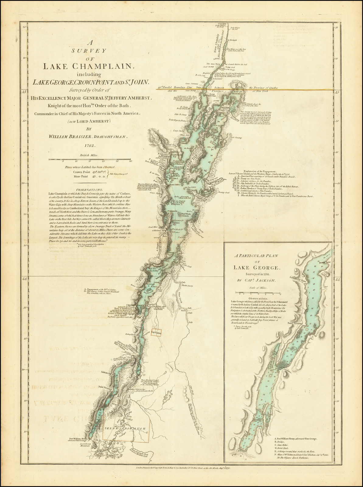 A Survey of Lake Champlain, including Lake George, Crown Point and St. John, Surveyed by Order of His Excellency, Major General Sr. Jeffery Amherst . . . 1762.