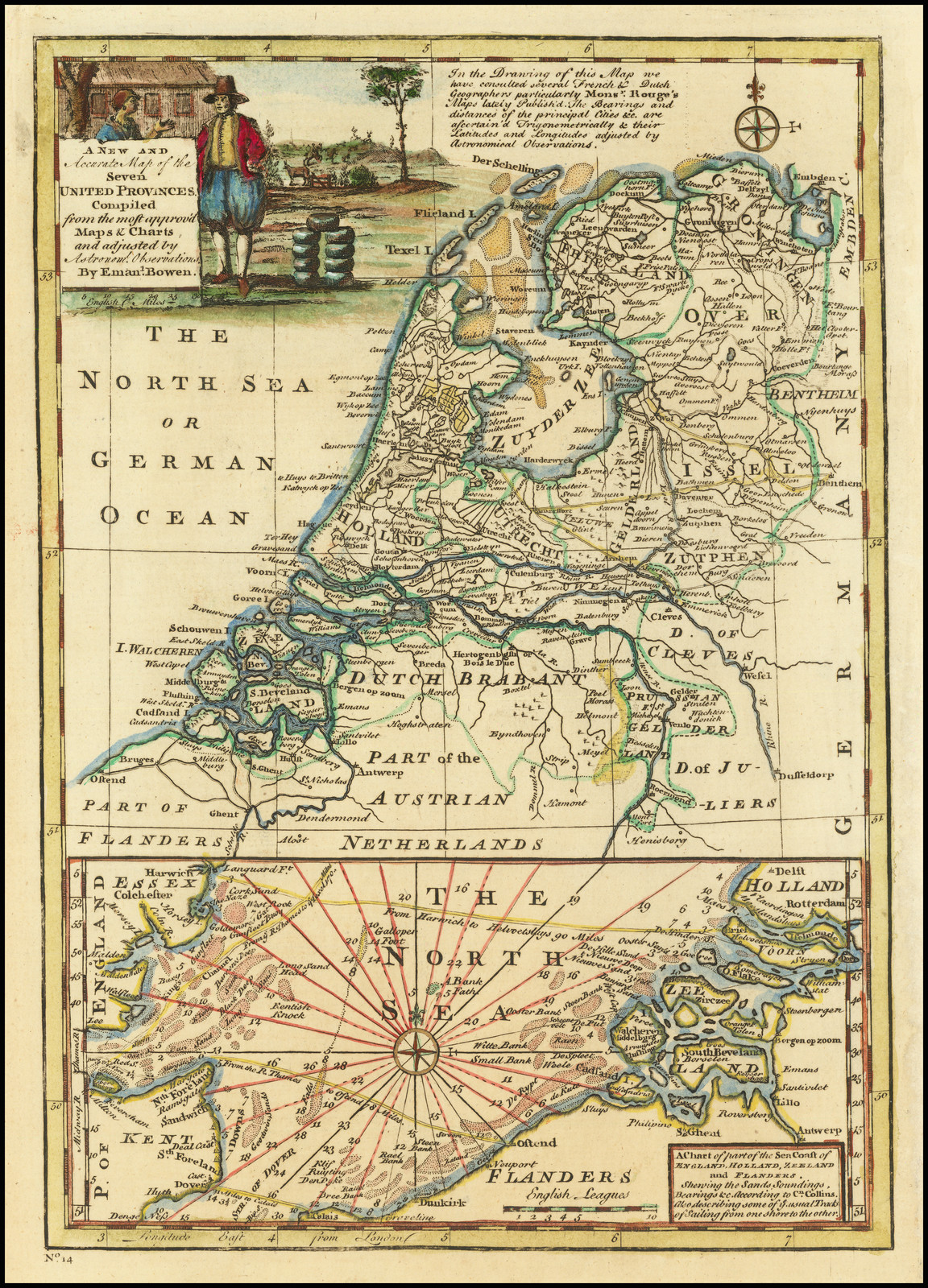 A New and Accurate Map of the Seven United Provinces Compiled from the Most Approv'd Maps & Charts | A Chart of Part of the Sea Coast of England, Holland, Zeeland and Flanders