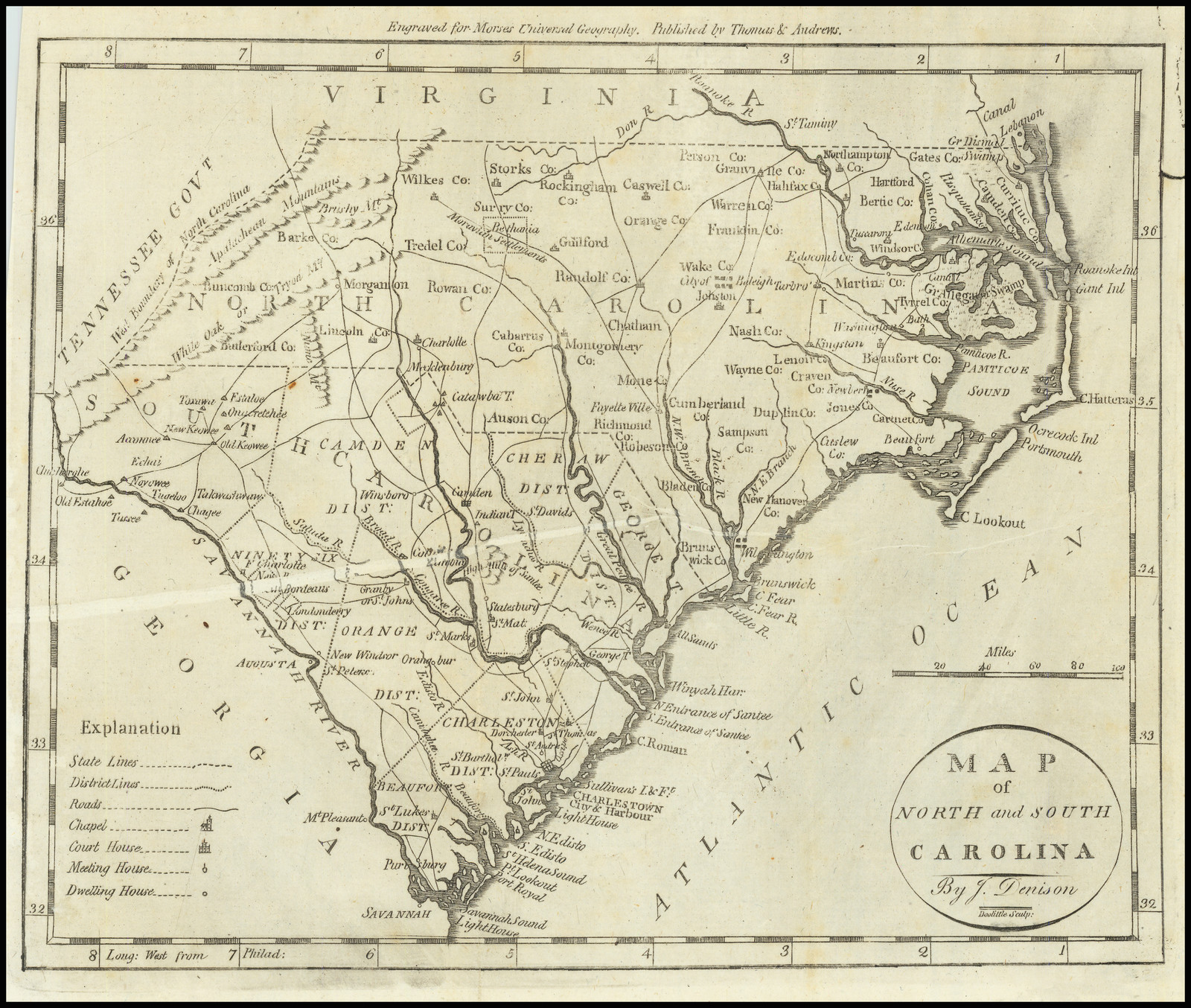 Map of North and South Carolina - Barry Lawrence Ruderman Antique Maps Inc.