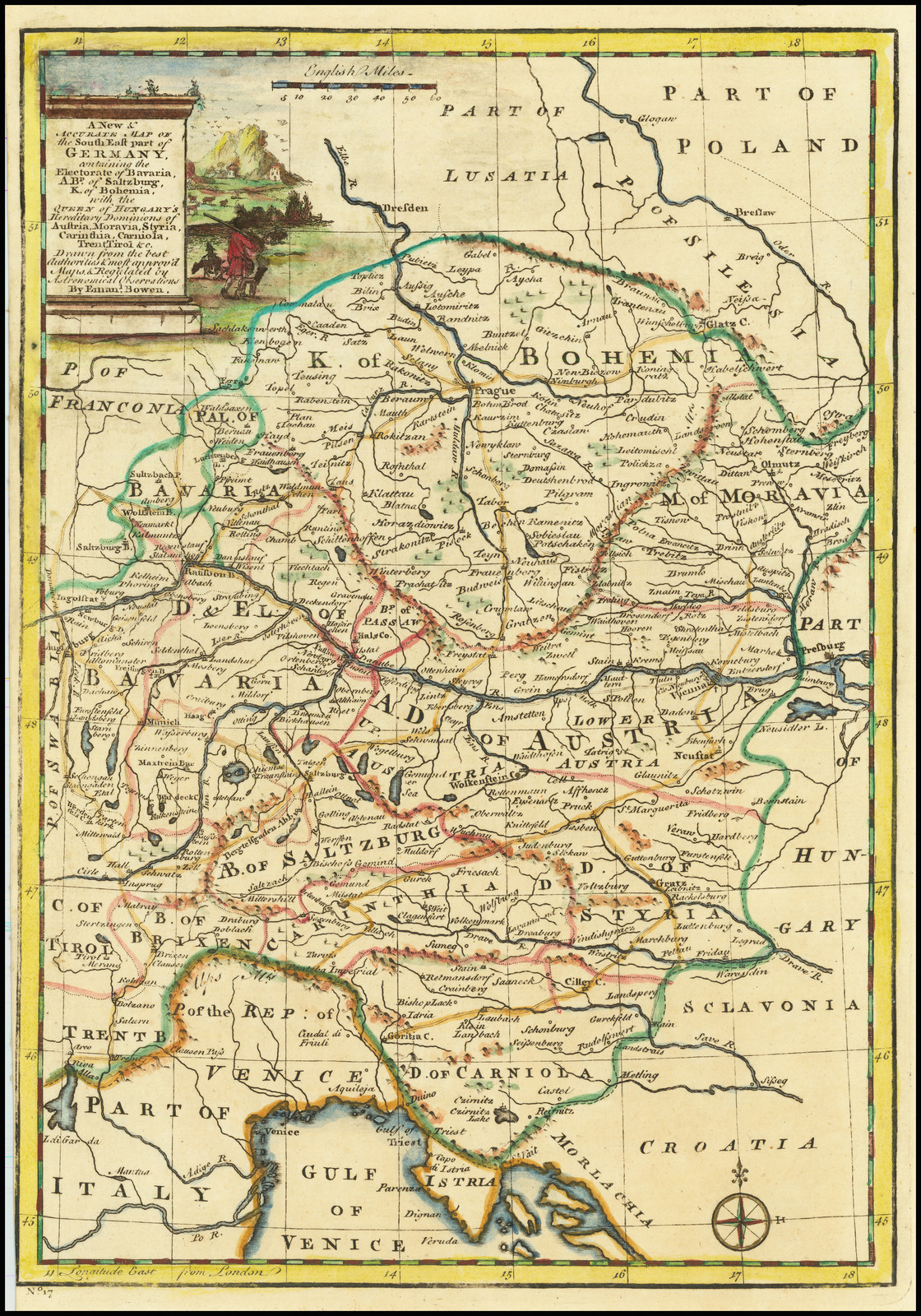 A New & Accurate Map of the South East part of Germany, containing the Electorate of Bavaria, A.Bp. Of Saltzburg, K. of Bohemia, with the Queen of Hungary's Hereditary . . .