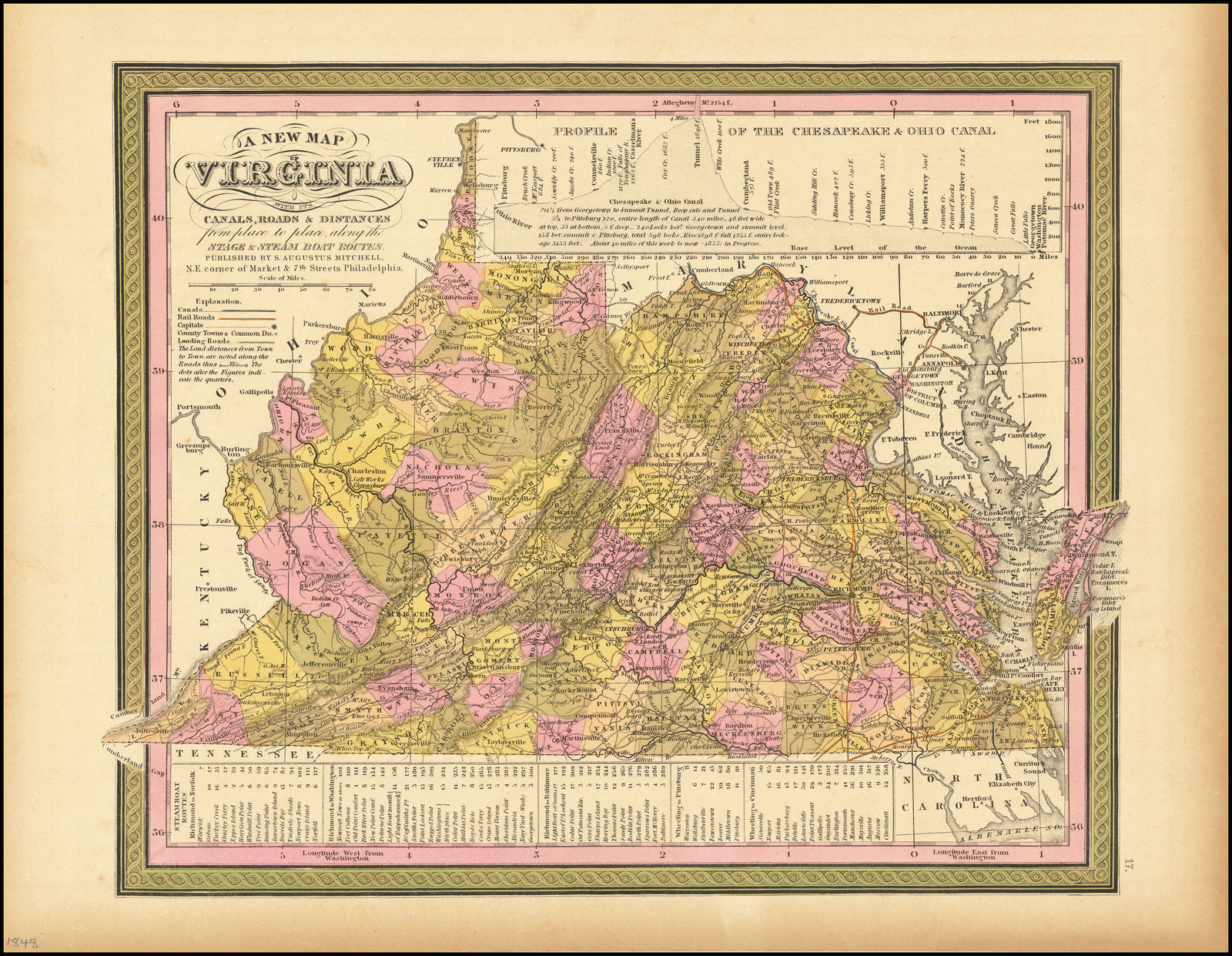 A New Map of Virginia with its Canals, Roads & Distances from Place to Place, along the Stage & Steam Boat Routes . . .