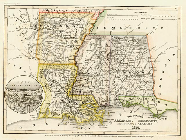 Die staaten von Arkansas, Mississippi, Louisiana & Alabama 1850