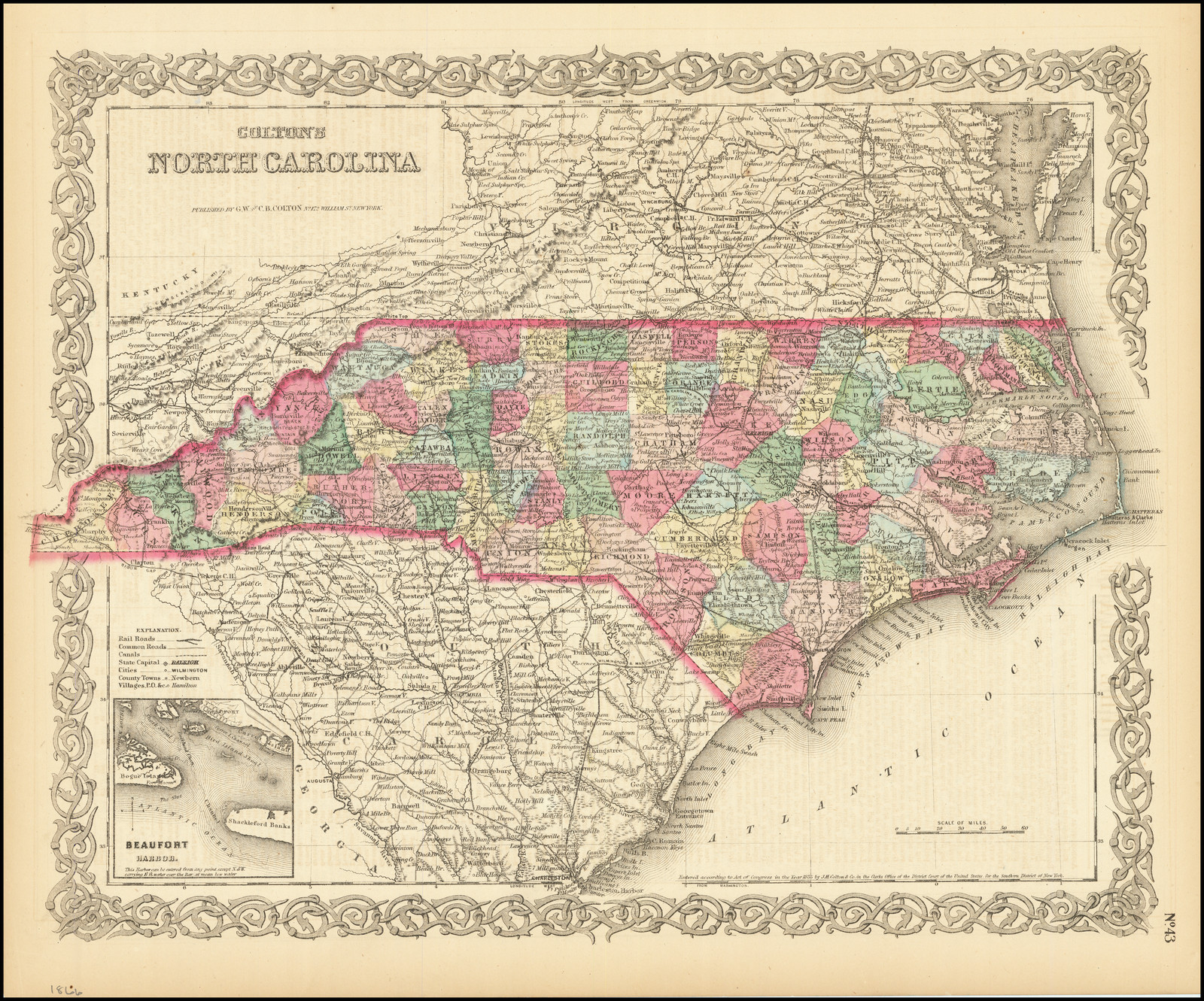 Colton's North Carolina - Barry Lawrence Ruderman Antique Maps Inc.