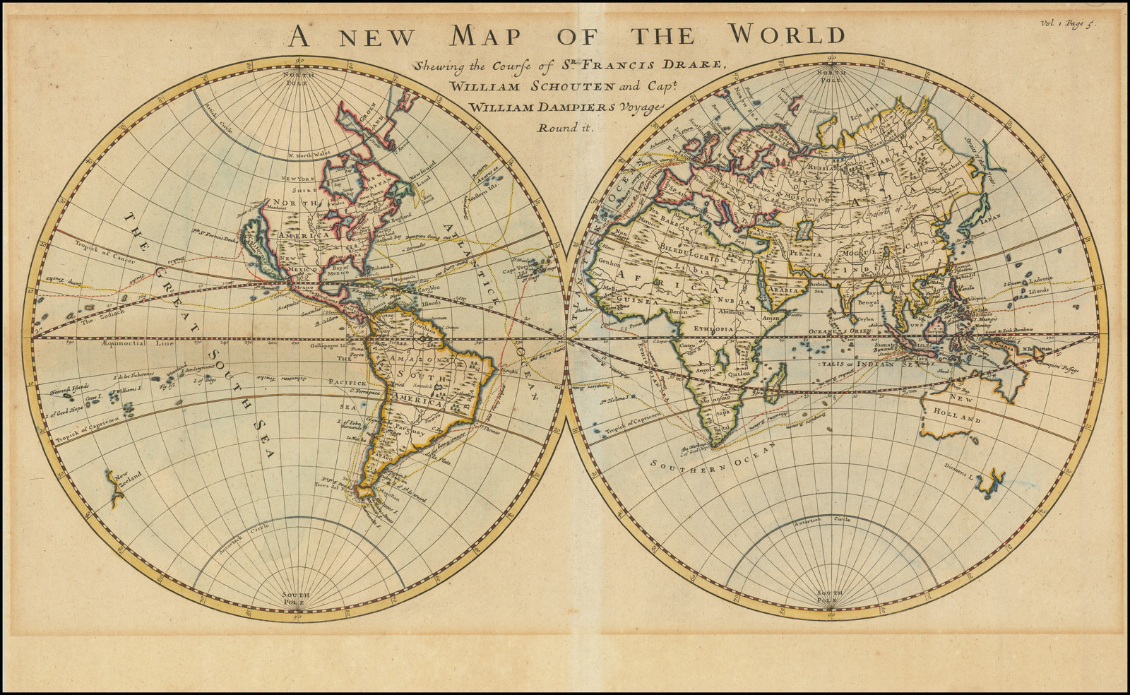 A New Map Of The World Shewing the Course of Sr. Francis Drake ...