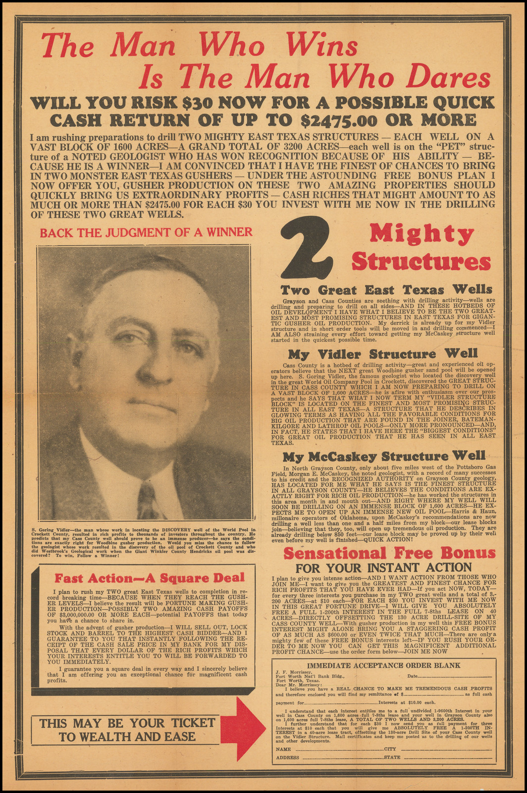 (Texas Oil Promotional) The Man Who Wins Is the Man Who Dares Will