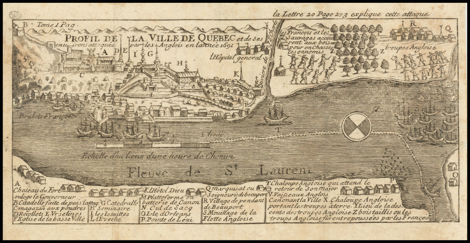 Th bovenste hangen Quebec] Profil de la Ville de Quebec et de ses environs attaquee par Les  Anglois en L'annee 1691 - Barry Lawrence Ruderman Antique Maps Inc.