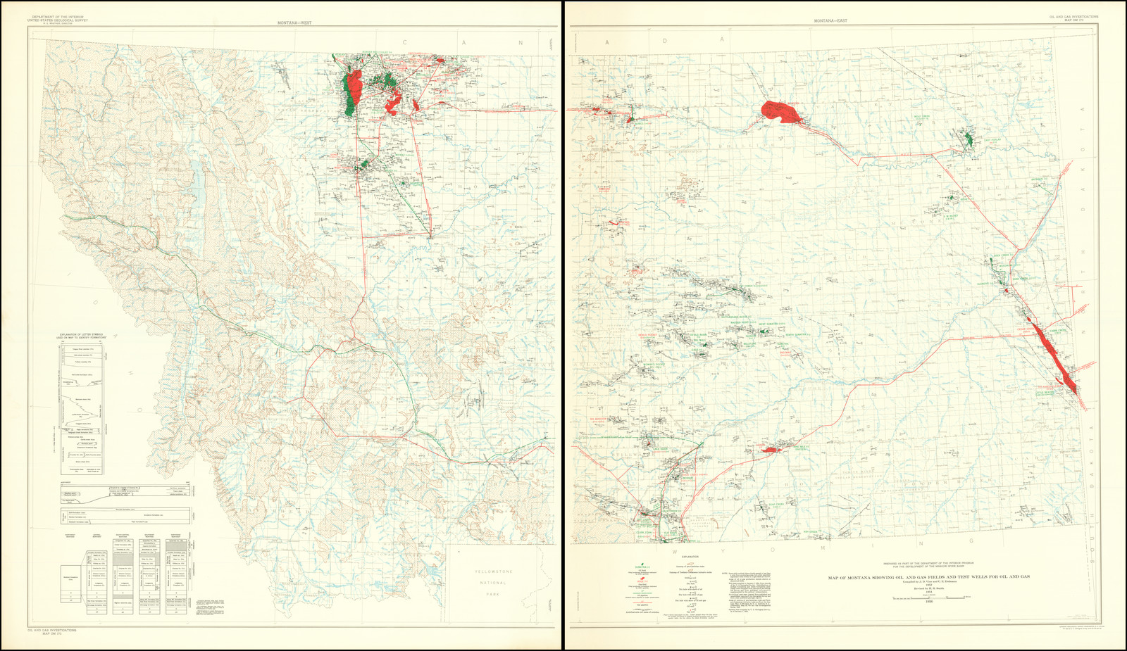 Map of Montana Showing Oil and Gas Fields and Test Wells for Oil and