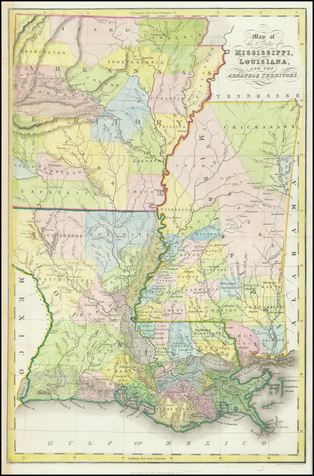 Map of Louisiana, Mississippi and Arkansas - Barry Lawrence Ruderman  Antique Maps Inc.