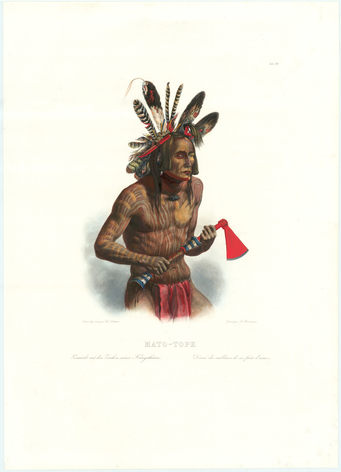 mató tópe indianer geschmuckt mit den zeichen seiner kriegsthaten