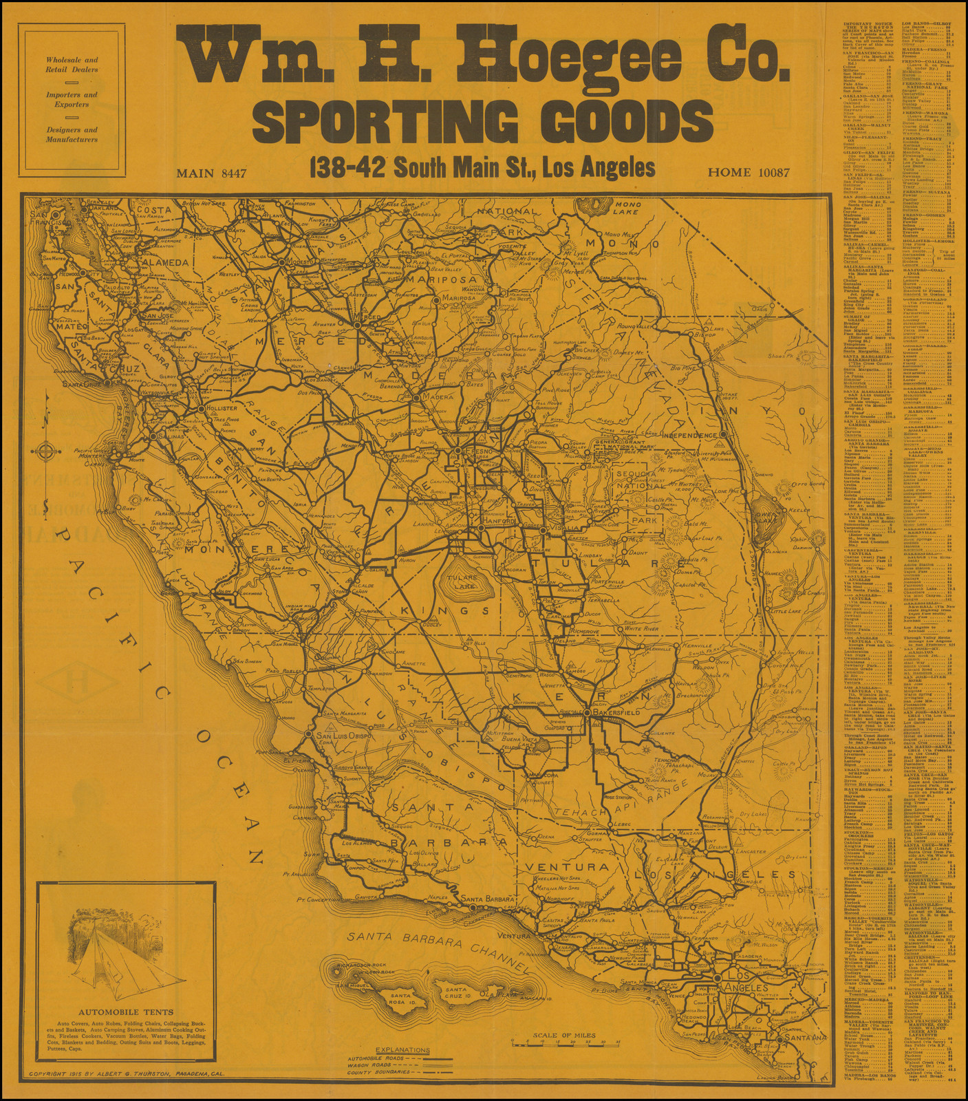 [ Rare Advertising Map for Southern California ] Thurston's Auto Road ...