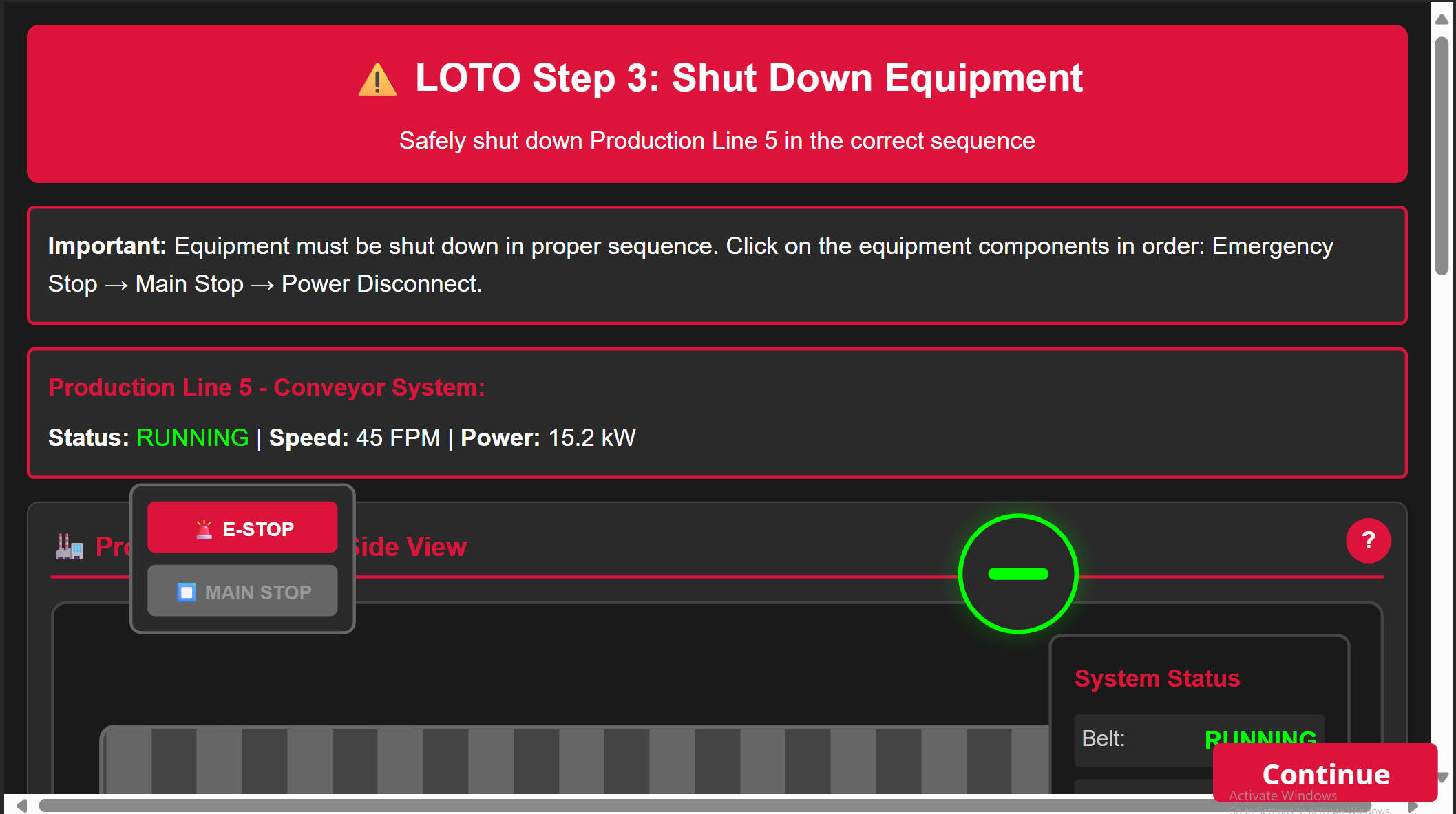 Equipment Shutdown Simulation