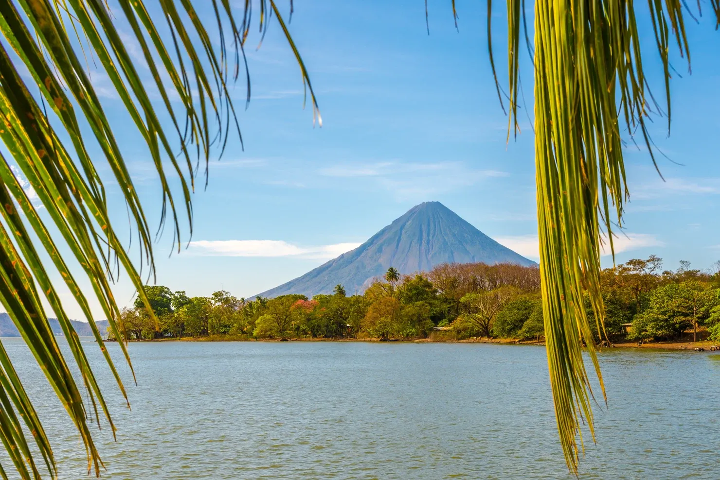 The Conception Volcano with Nicaragua lake at the Ometepe Island in Nicaragua
