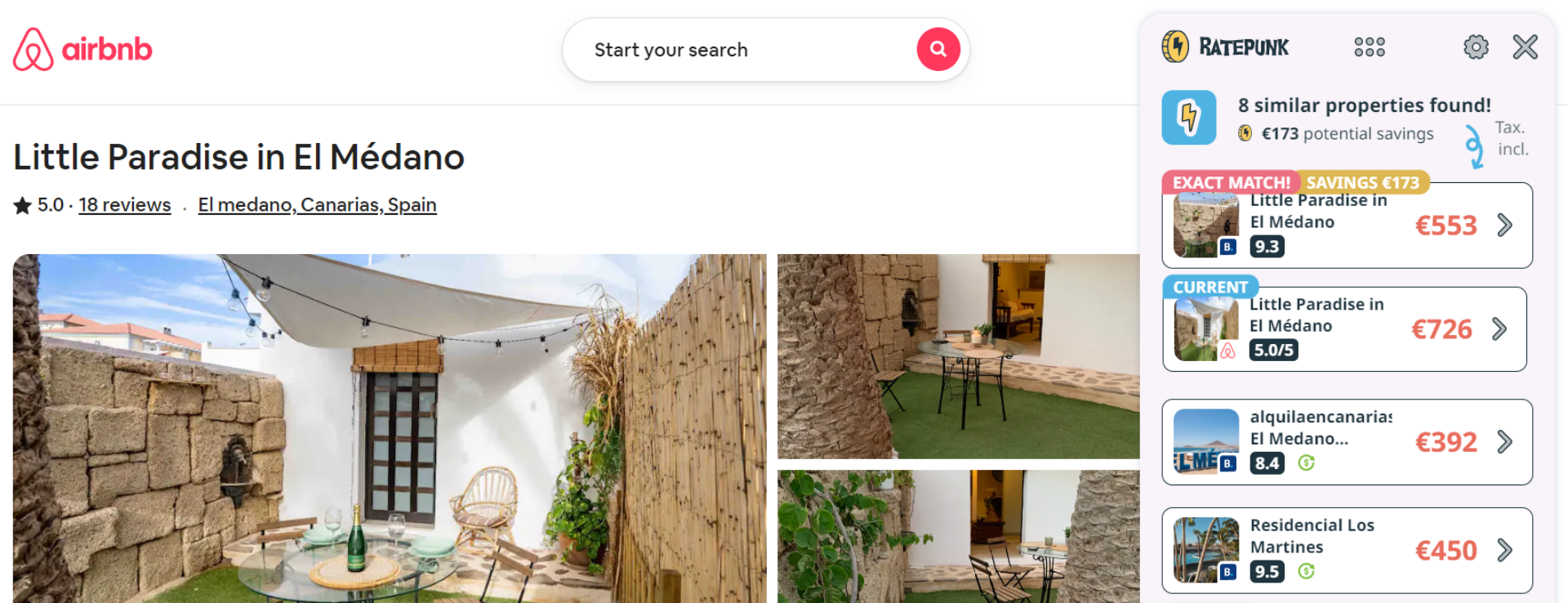 RatePunk Airbnb exact match