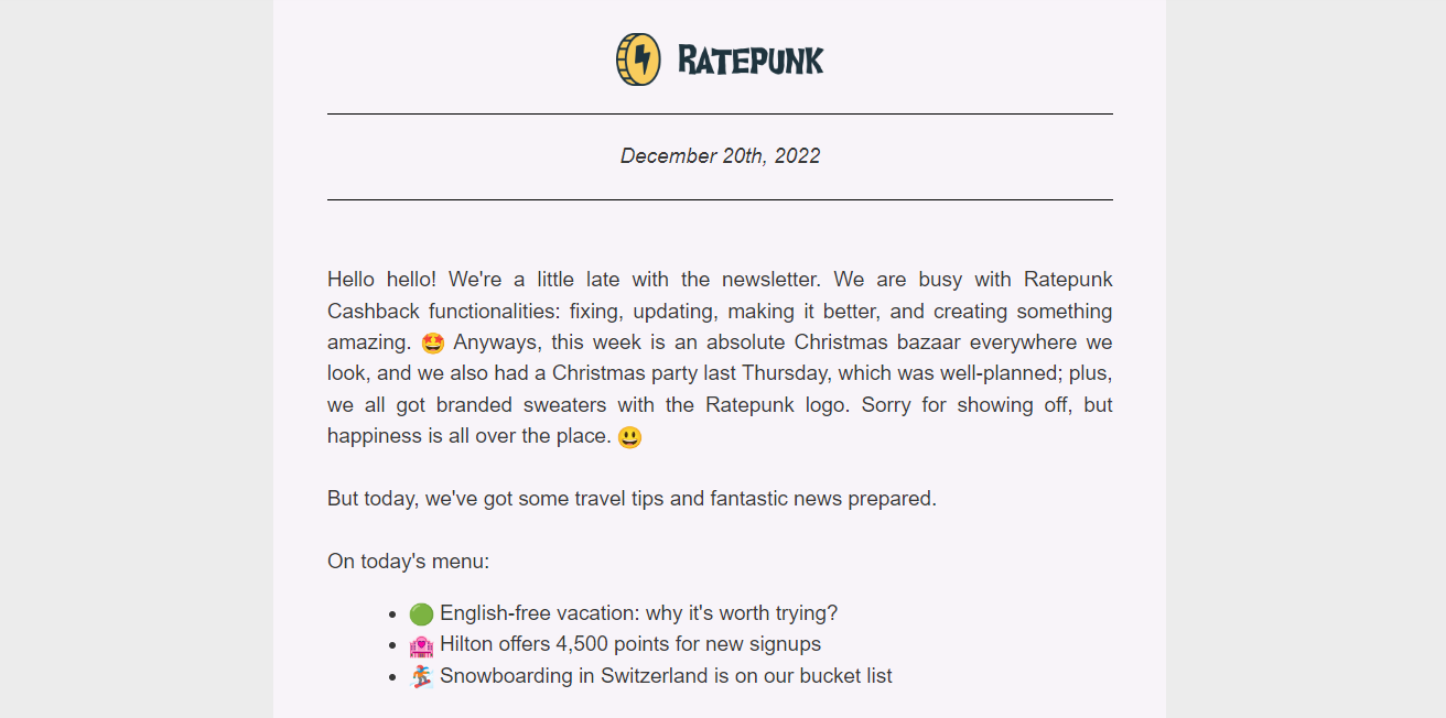 RatePunk newsletter - new