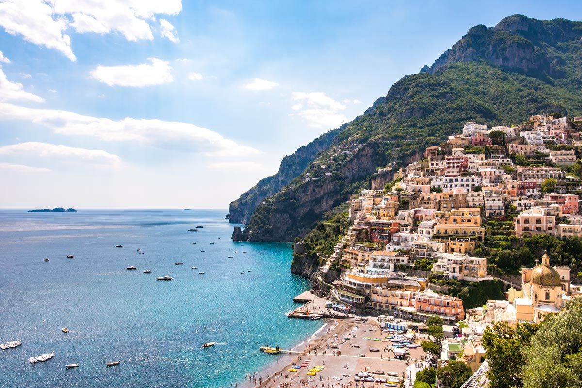 Grande positano beach at Amalfi Coast in Italy