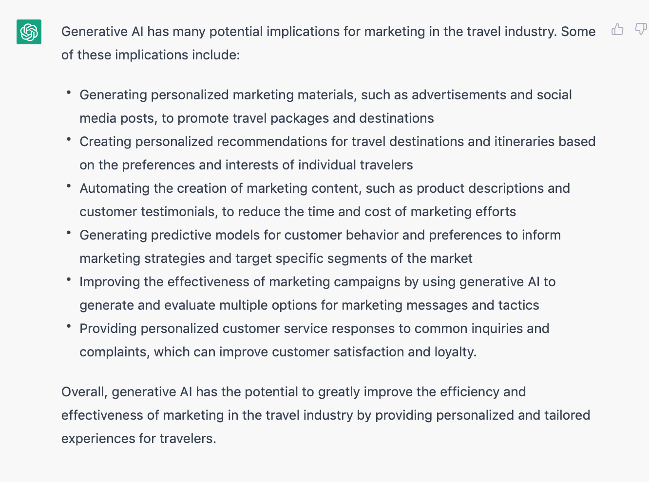 What are the implications of generative AI for marketing of the travel industry?