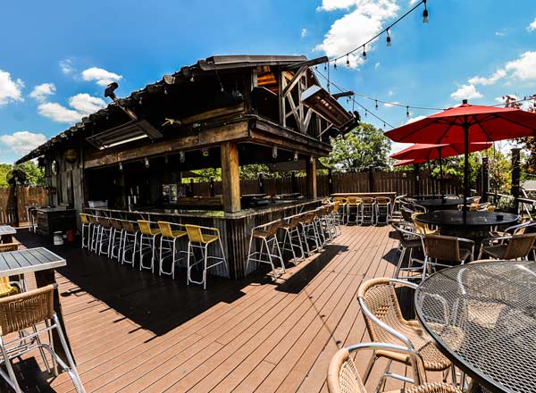 Whiskey Warehouse rooftop with wooden interior