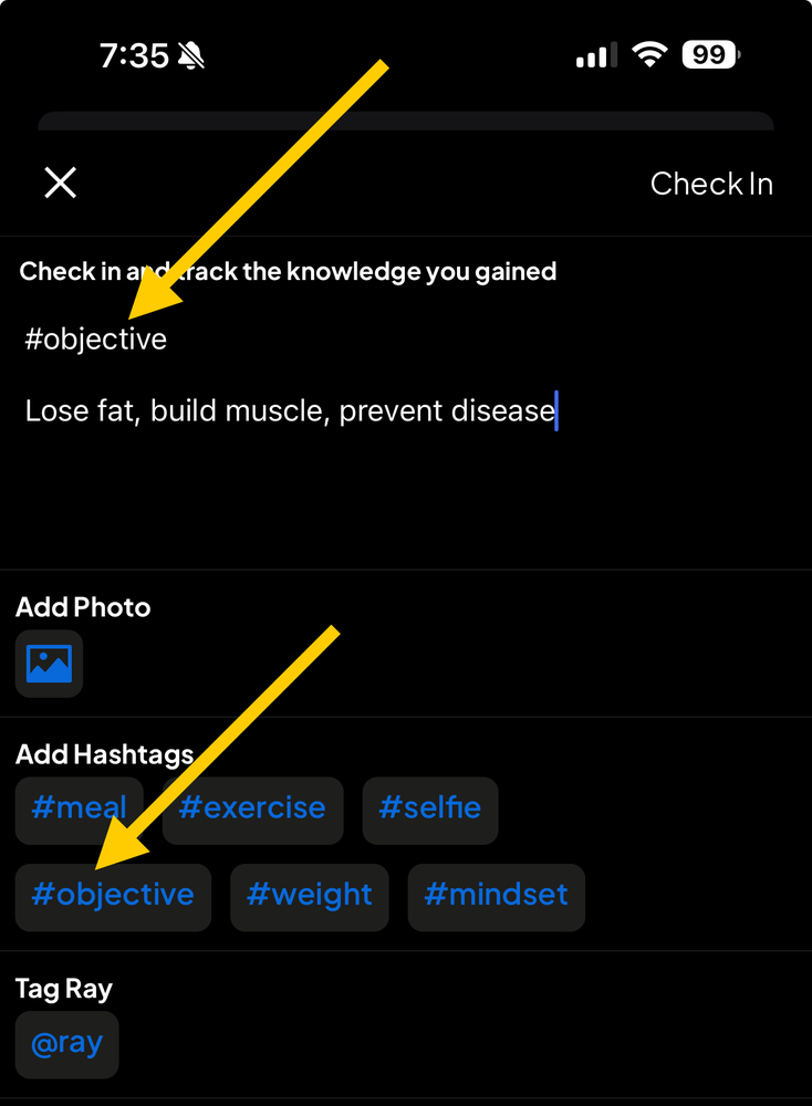 checkin objective yellow arrows