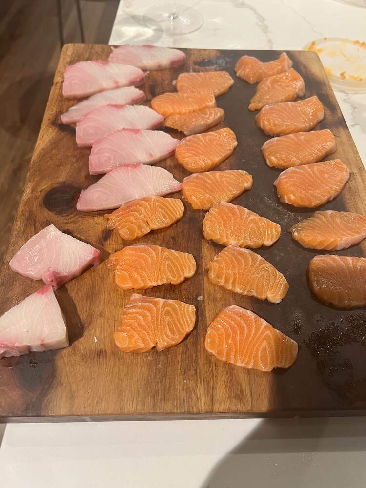 Ora King salmon and hamachi sashimi