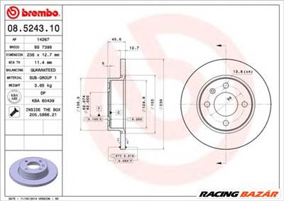 BREMBO 08.5243.10 - féktárcsa SKODA