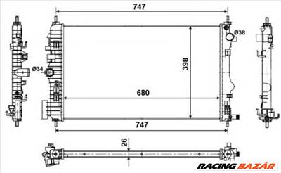 NRF 53774 - Vízhűtő (Hűtőradiátor) CHEVROLET OPEL SAAB VAUXHALL